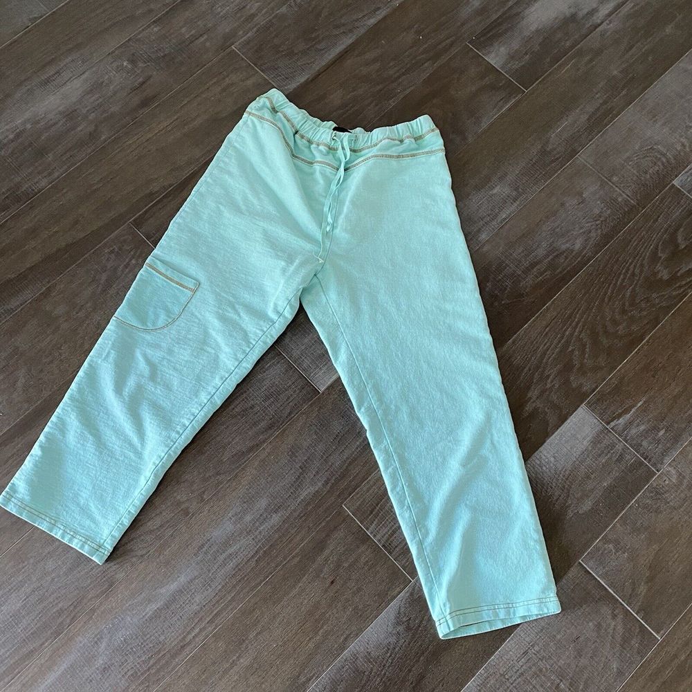 Produce Company Pant Women's Medium Aqua Straight Leg Drawstring Regular Fit